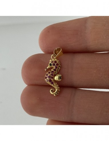 Ciondolo Argento Dorato Cavalluccio Marino Zirconi Viola/Neri [d512f509]