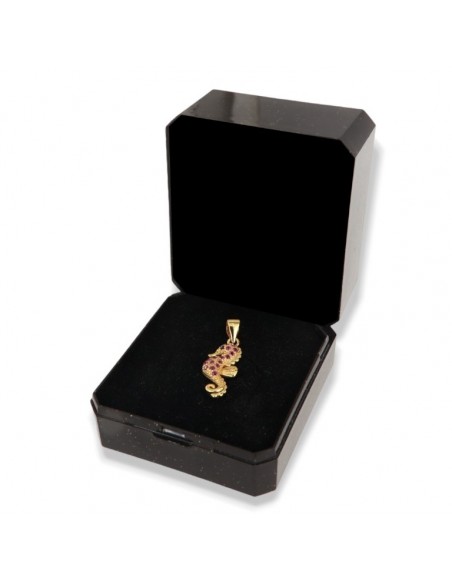 Ciondolo Argento Dorato Cavalluccio Marino Zirconi Viola/Neri [d042b217]