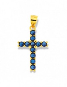 Ciondolo Argento Dorato Croce Zirconi Blu 2,5MM [b7ed9444]
