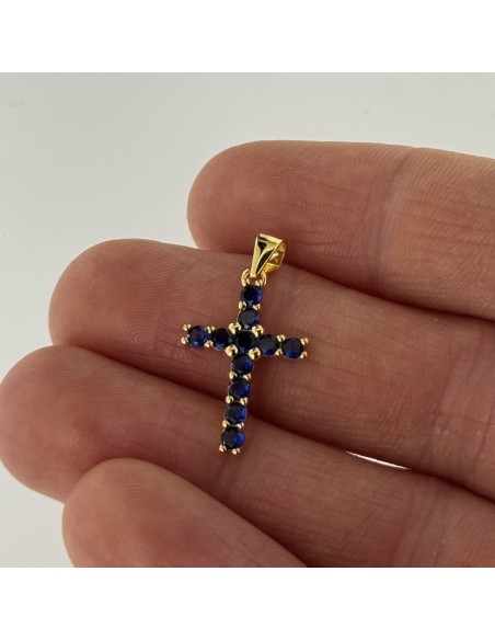 Ciondolo Argento Dorato Croce Zirconi Blu 2,5MM [ac07a411]