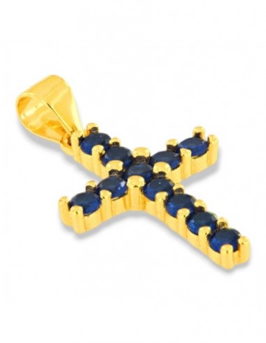 Ciondolo Argento Dorato Croce Zirconi Blu 2,5MM [1b1a6515]