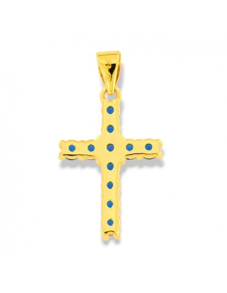 Ciondolo Argento Dorato Croce Zirconi Blu 2,5MM [1e4a220b]