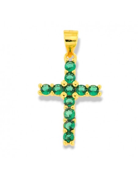 Ciondolo Argento Dorato Croce Zirconi Verdi 2,5MM [6ecbd749]