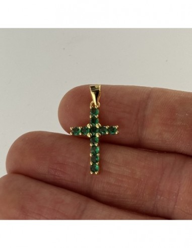 Ciondolo Argento Dorato Croce Zirconi Verdi 2,5MM [25f2cd13]