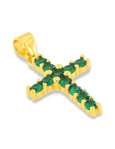Ciondolo Argento Dorato Croce Zirconi Verdi 2,5MM [92ef0c17]
