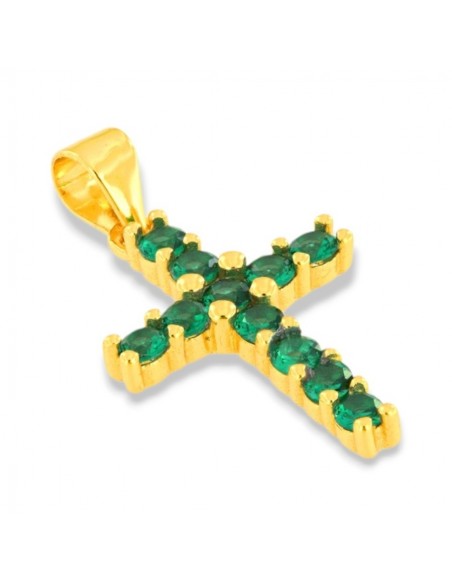 Ciondolo Argento Dorato Croce Zirconi Verdi 2,5MM [92ef0c17]