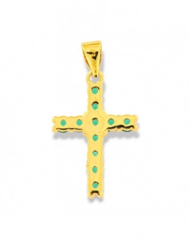 Ciondolo Argento Dorato Croce Zirconi Verdi 2,5MM [97bf4b09]