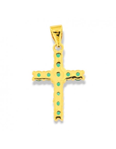 Ciondolo Argento Dorato Croce Zirconi Verdi 2,5MM [97bf4b09]