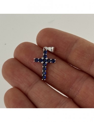 Ciondolo Argento Dorato Croce Zirconi Blu 2,5MM [37191e17]