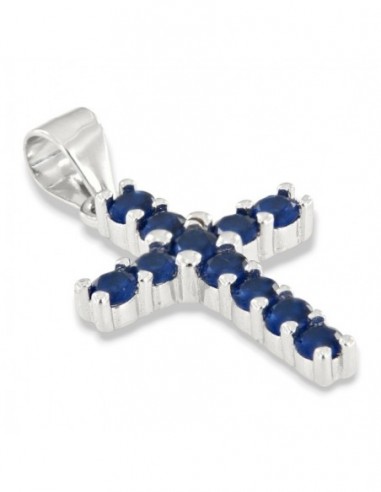 Ciondolo Argento Dorato Croce Zirconi Blu 2,5MM [8004df13]