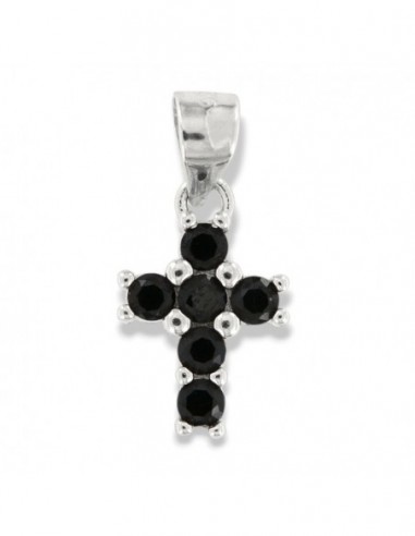 Ciondolo Argento Rodiato Croce Piccola Zirconi Neri 2,5MM [6b9b9057]