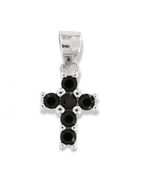 Ciondolo Argento Rodiato Croce Piccola Zirconi Neri 2,5MM [6b9b9057]