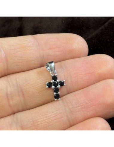 Ciondolo Argento Rodiato Croce Piccola Zirconi Neri 2,5MM [b0b5c616]