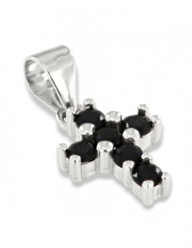 Ciondolo Argento Rodiato Croce Piccola Zirconi Neri 2,5MM [07a80712]
