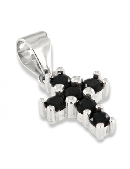 Ciondolo Argento Rodiato Croce Piccola Zirconi Neri 2,5MM [07a80712]