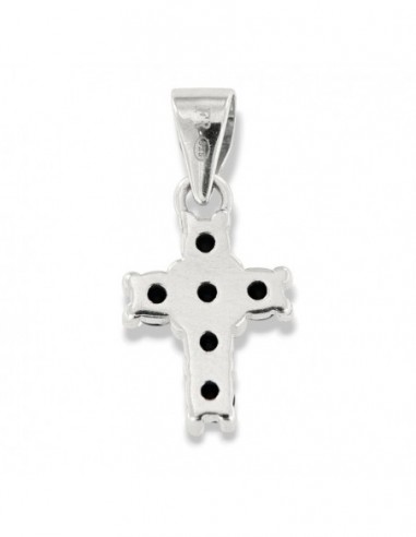 Ciondolo Argento Rodiato Croce Piccola Zirconi Neri 2,5MM [02f8400c]