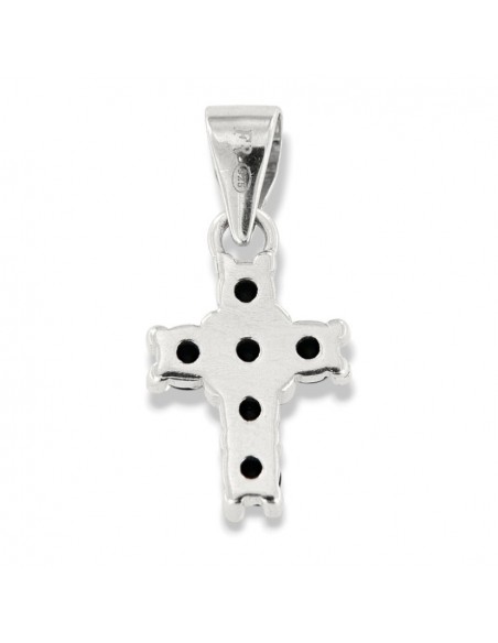 Ciondolo Argento Rodiato Croce Piccola Zirconi Neri 2,5MM [02f8400c]
