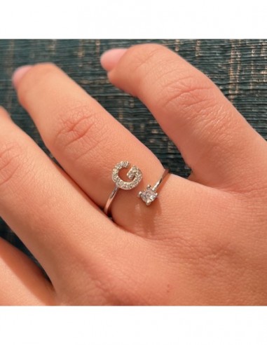 Anello Argento Rodiato Lettera G Punto Luce [dd9d3afc]