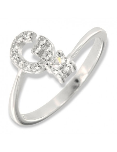 Anello Argento Rodiato Lettera G Punto Luce [6a80fbf8]
