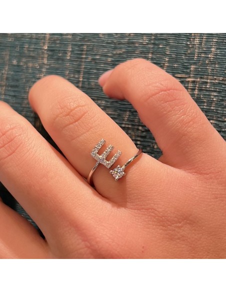 Anello Argento Rodiato Lettera E Punto Luce [97f9ea95]