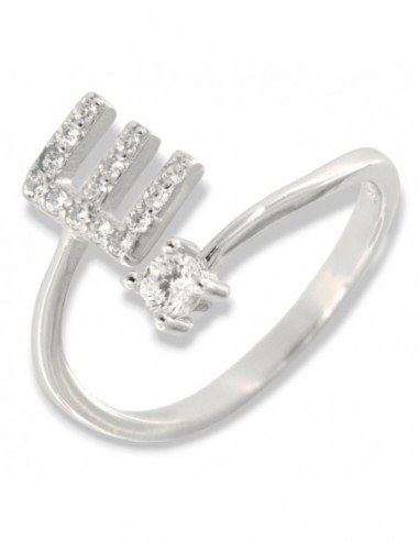 Anello Argento Rodiato Lettera E Punto Luce [20e42b91]