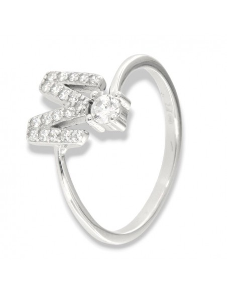 Anello Argento Rodiato Lettera M Punto Luce [a769e742]