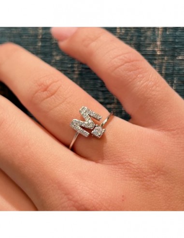 Anello Argento Rodiato Lettera M Punto Luce [3483959d]