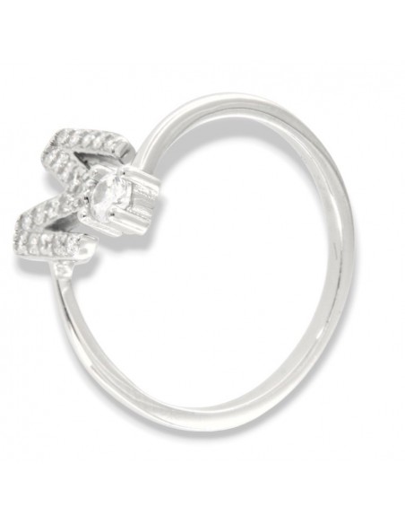 Anello Argento Rodiato Lettera M Punto Luce [86ce1387]