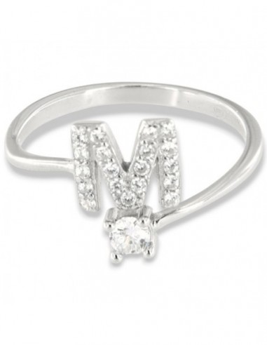 Anello Argento Rodiato Lettera M Punto Luce [e8f5918e]