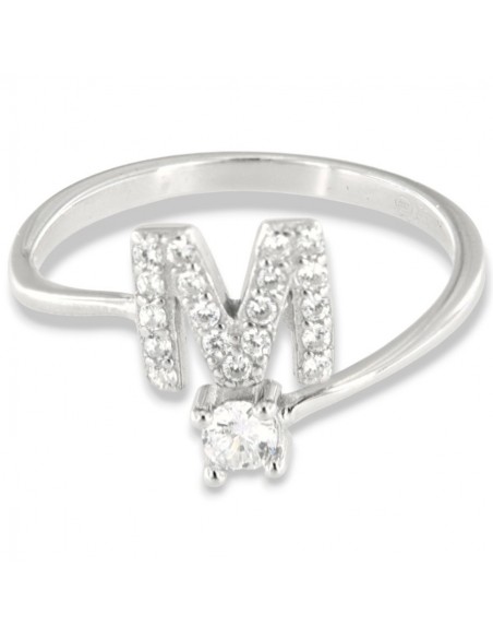 Anello Argento Rodiato Lettera M Punto Luce [e8f5918e]