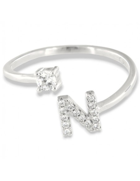 Anello Argento Rodiato Lettera N Punto Luce [6f59498f]