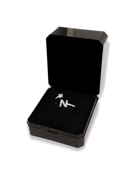 Anello Argento Rodiato Lettera N Punto Luce [d844888b]