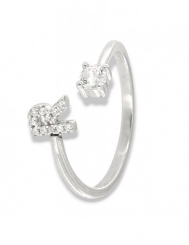 Anello Argento Rodiato Lettera R Punto Luce [745837b2]