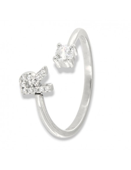 Anello Argento Rodiato Lettera R Punto Luce [745837b2]