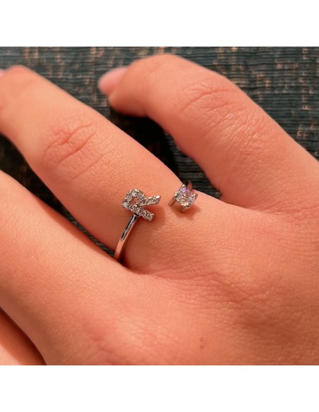 Anello Argento Rodiato Lettera R Punto Luce [3cd1e54e]