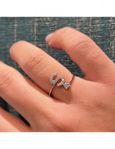 Anello Argento Rodiato Lettera S Punto Luce [b5248c4c]