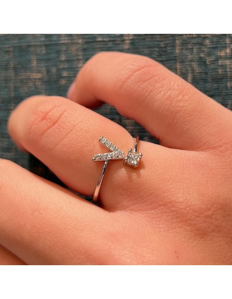 Anello Argento Rodiato Lettera V Punto Luce [a7cf5f48]