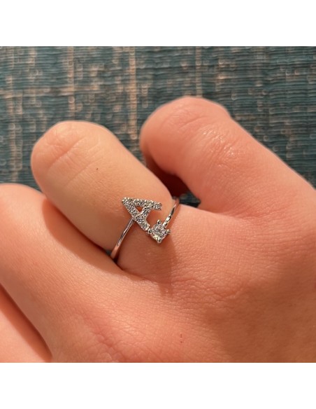 Anello Argento Rodiato Lettera A Punto Luce [8b4b8892]