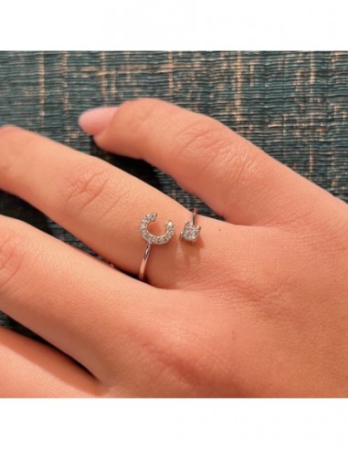 Anello Argento Rodiato Lettera C Punto Luce [85123991]