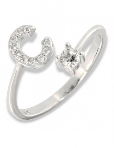 Anello Argento Rodiato Lettera C Punto Luce [320ff895]