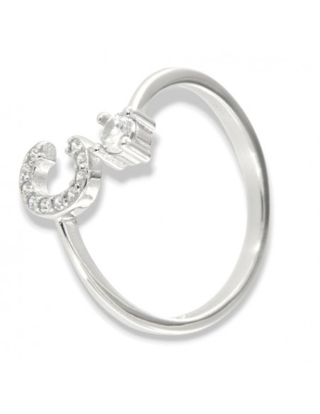 Anello Argento Rodiato Lettera C Punto Luce [375fbf8b]