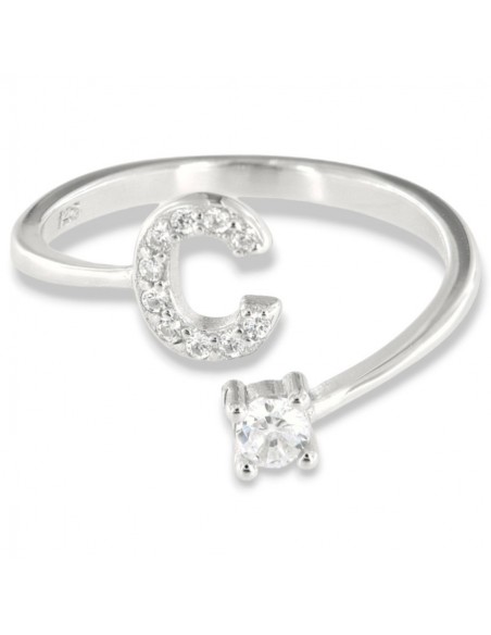 Anello Argento Rodiato Lettera C Punto Luce [59643d82]