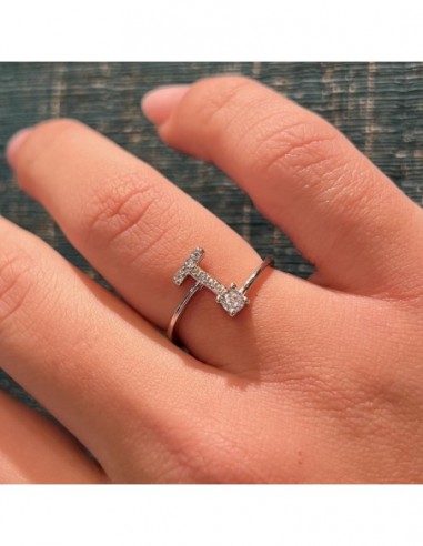 Anello Argento Rodiato Lettera T Punto Luce [3288544d]