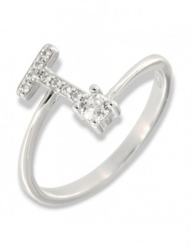 Anello Argento Rodiato Lettera T Punto Luce [85959549]
