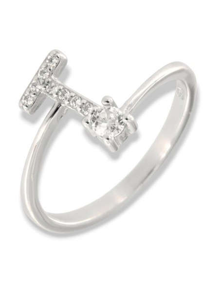 Anello Argento Rodiato Lettera T Punto Luce [85959549]