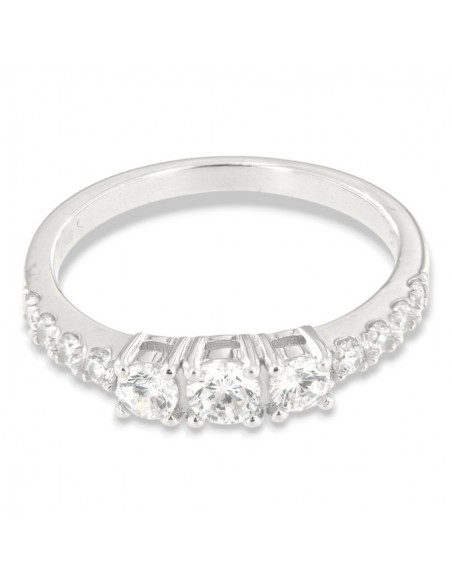 Anello Argento Rodiato Trilogy Zirconi Bianchi Gambo Zirconato [dc27f95d]