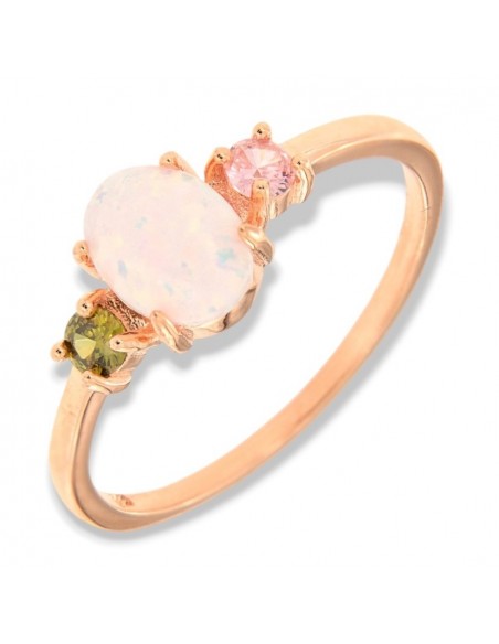 Anello Argento Rosato Opale Bianco [59f17a89]