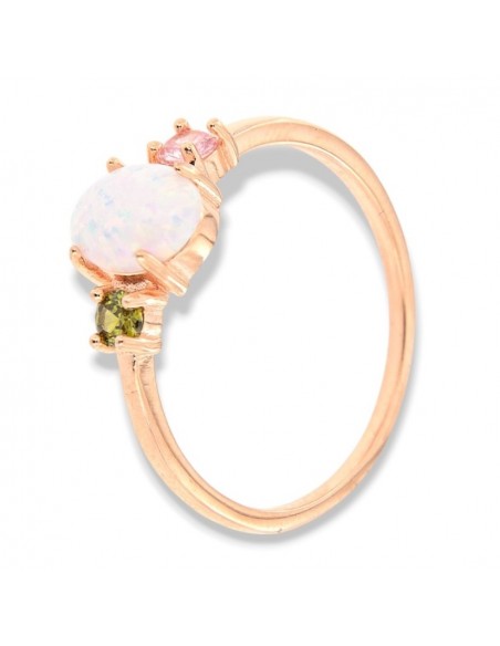 Anello Argento Rosato Opale Bianco [5ca13d97]