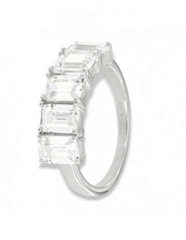 Anello Argento Rodiato Riviera Baguette Zirconi Bianchi [045f50fa]