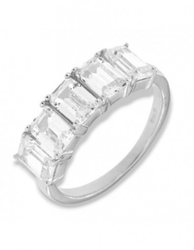 Anello Argento Rodiato Riviera Baguette Zirconi Bianchi [0775b834]